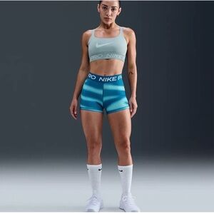 Nike Women's Pro 3" Striped Training Shorts Green Abyss Size Medium